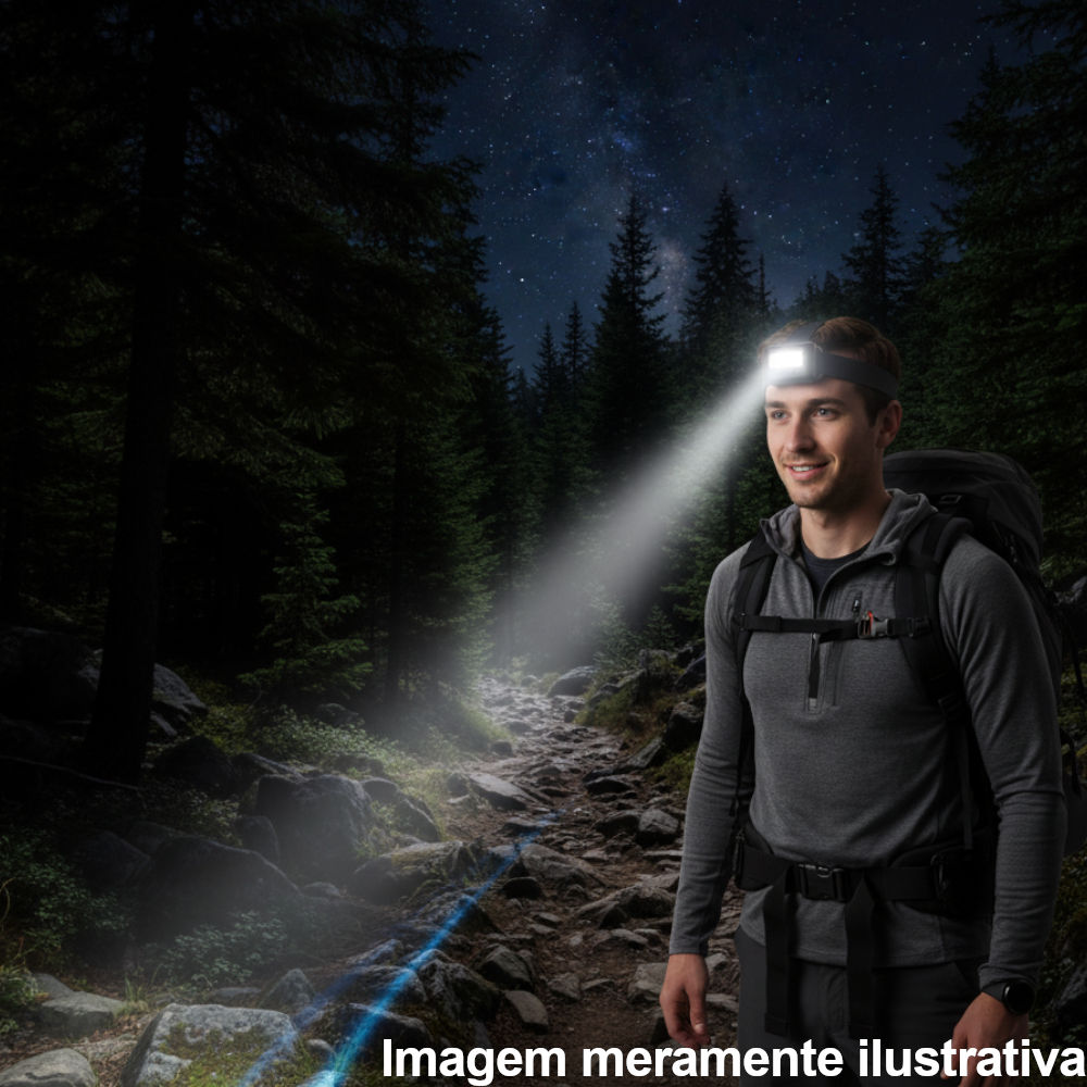 Mini Lanterna Portáti de Cabeça COB ABS para Pesca, Acampamento, Caminhada, Corrida e Escalada - Sem Bateria, Preto